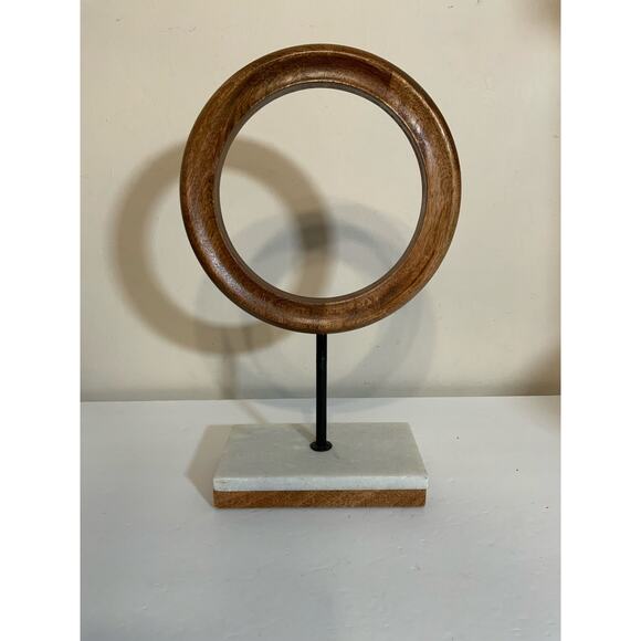 Wood Geometric Decorative Sculpture Circle Home Decor Statue with Marble Stand - Picture 1 of 2